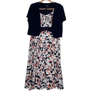 Perceptions Floral Midi Dress Cardigan 2-Piece Set Womens Large Romantic Flowy